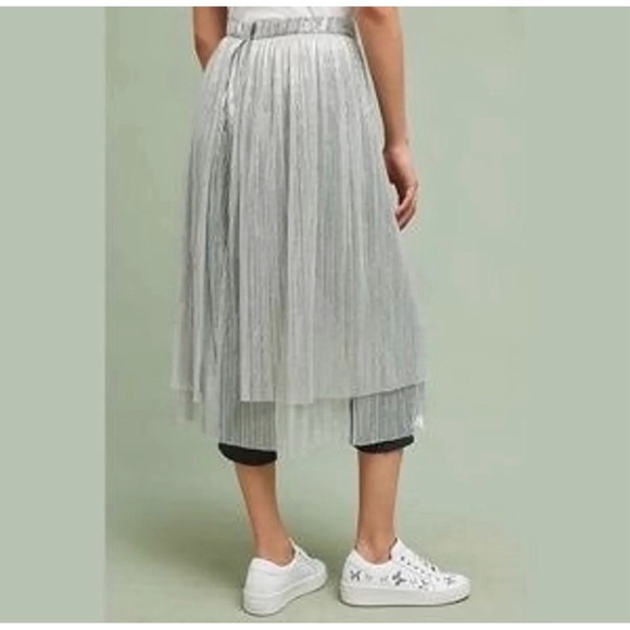 Anthropologie Maeve Metallic Silver Skirted Pants NWT Size 6 (Small) - Picture 2 of 13